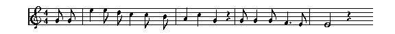 [notes:4/4 g' g' | ^e ^e' ^d' ^c ^c' b' | a  ^c   g } | g'  g  g'  f. e' | (e) }]